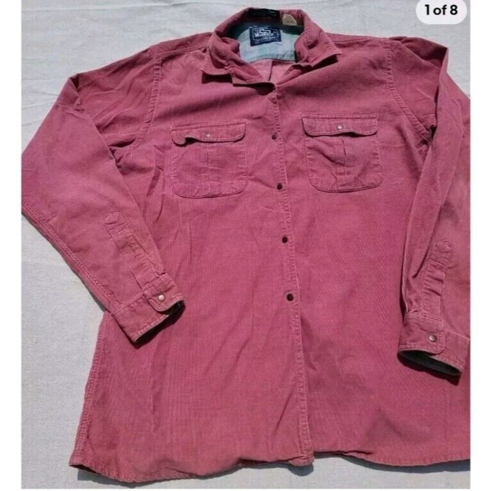 Vintage Woolrich Womans Snap Up Corduroy Long Sleeve Shirt Size 14 Rose